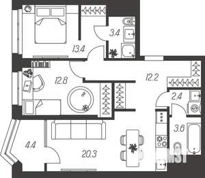 3-к квартира, строящийся дом, 73м2, 23/24 этаж