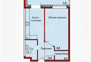 2-к квартира, вторичка, 50м2, 7/14 этаж