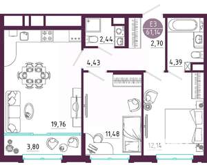 2-к квартира, вторичка, 61м2, 2/10 этаж