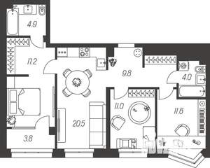 3-к квартира, строящийся дом, 83м2, 16/24 этаж