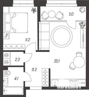 1-к квартира, строящийся дом, 49м2, 9/24 этаж