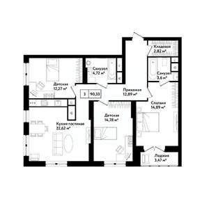 3-к квартира, строящийся дом, 95м2, 2/25 этаж