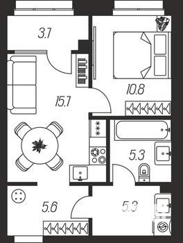 1-к квартира, вторичка, 46м2, 5/24 этаж