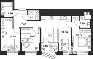 3-к квартира, строящийся дом, 81м2, 9/24 этаж