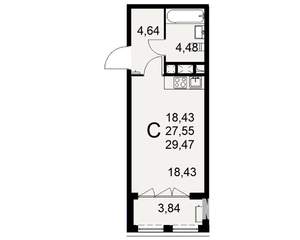 1-к квартира, строящийся дом, 29м2, 2/16 этаж