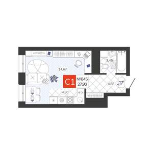 Студия квартира, вторичка, 28м2, 19/19 этаж