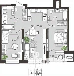 2-к квартира, вторичка, 68м2, 2/21 этаж