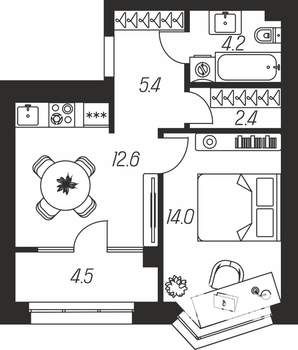 1-к квартира, вторичка, 43м2, 19/24 этаж