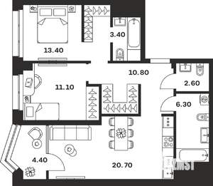 2-к квартира, вторичка, 73м2, 7/24 этаж