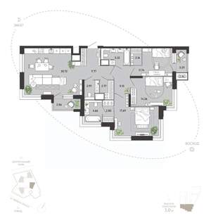 3-к квартира, вторичка, 118м2, 15/21 этаж