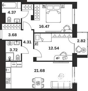 2-к квартира, вторичка, 70м2, 2/7 этаж