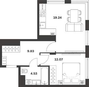 1-к квартира, вторичка, 46м2, 4/4 этаж