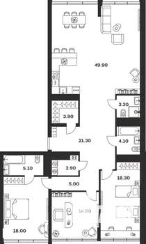 3-к квартира, вторичка, 146м2, 8/9 этаж