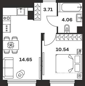 1-к квартира, вторичка, 33м2, 4/9 этаж