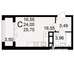 1-к квартира, строящийся дом, 24м2, 1/18 этаж