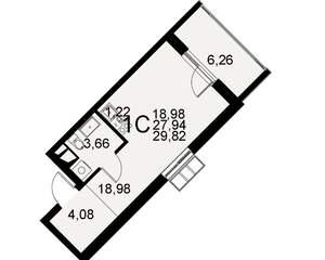1-к квартира, строящийся дом, 28м2, 8/11 этаж