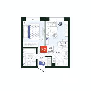 1-к квартира, вторичка, 33м2, 2/19 этаж