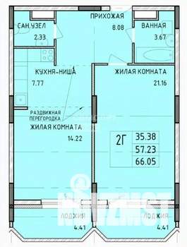 2-к квартира, сданный дом, 58м2, 7/14 этаж