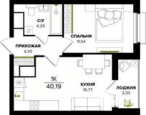 1-к квартира, вторичка, 40м2, 4/25 этаж