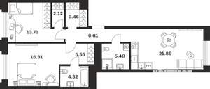 2-к квартира, вторичка, 79м2, 2/10 этаж