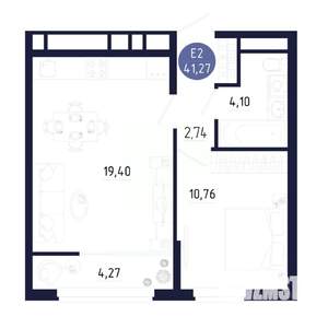 1-к квартира, строящийся дом, 41м2, 22/25 этаж