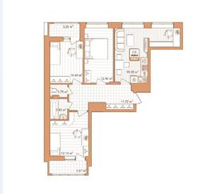 3-к квартира, строящийся дом, 71м2, 4/9 этаж