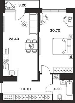 1-к квартира, вторичка, 62м2, 8/9 этаж