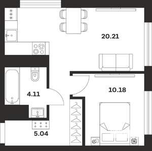 1-к квартира, строящийся дом, 40м2, 10/25 этаж