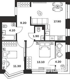 2-к квартира, строящийся дом, 62м2, 3/24 этаж