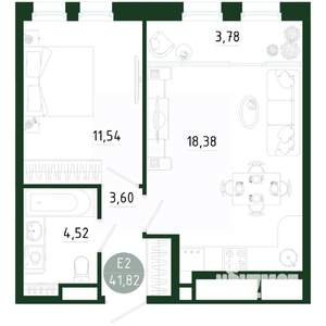 1-к квартира, строящийся дом, 42м2, 6/25 этаж