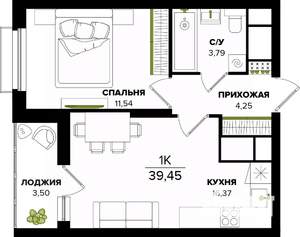 1-к квартира, строящийся дом, 39м2, 20/25 этаж