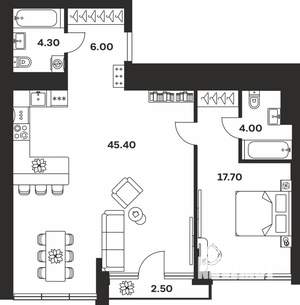 1-к квартира, вторичка, 80м2, 5/9 этаж