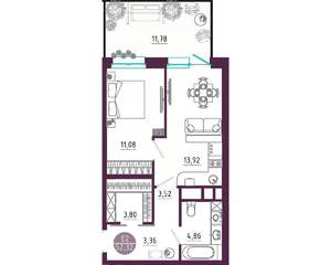 1-к квартира, вторичка, 52м2, 1/10 этаж