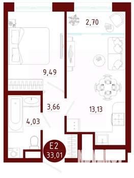 1-к квартира, вторичка, 33м2, 10/10 этаж