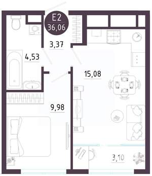 1-к квартира, вторичка, 36м2, 3/10 этаж