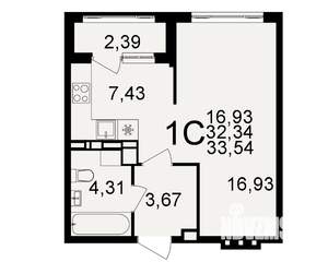 1-к квартира, строящийся дом, 32м2, 7/20 этаж