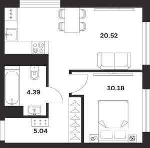 1-к квартира, строящийся дом, 40м2, 7/25 этаж