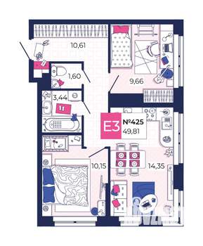 2-к квартира, вторичка, 50м2, 8/25 этаж