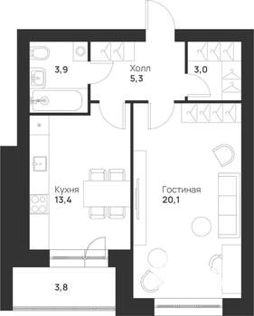 1-к квартира, вторичка, 50м2, 3/5 этаж