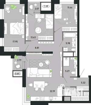 3-к квартира, строящийся дом, 111м2, 5/21 этаж