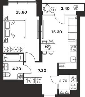 1-к квартира, вторичка, 49м2, 3/9 этаж