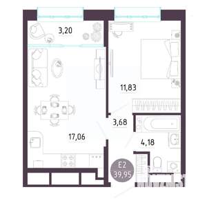 1-к квартира, строящийся дом, 40м2, 10/10 этаж