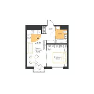 1-к квартира, строящийся дом, 33м2, 4/5 этаж