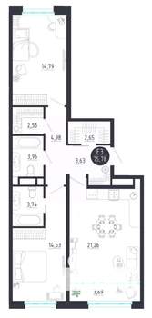 2-к квартира, строящийся дом, 76м2, 6/8 этаж