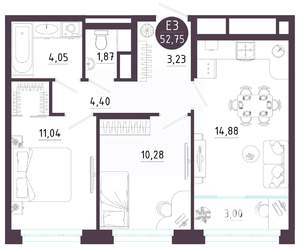 2-к квартира, вторичка, 53м2, 8/10 этаж