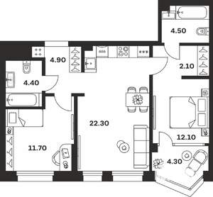 2-к квартира, вторичка, 66м2, 7/24 этаж