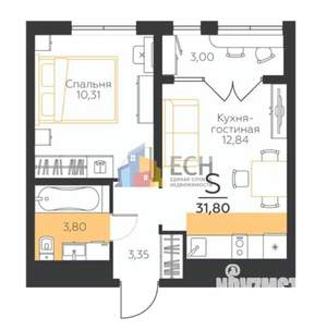 1-к квартира, вторичка, 32м2, 3/6 этаж