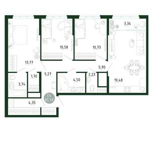 3-к квартира, вторичка, 86м2, 5/25 этаж