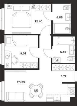 2-к квартира, вторичка, 57м2, 1/25 этаж