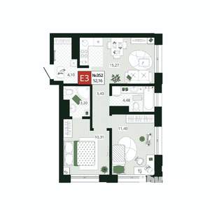 2-к квартира, вторичка, 52м2, 17/19 этаж